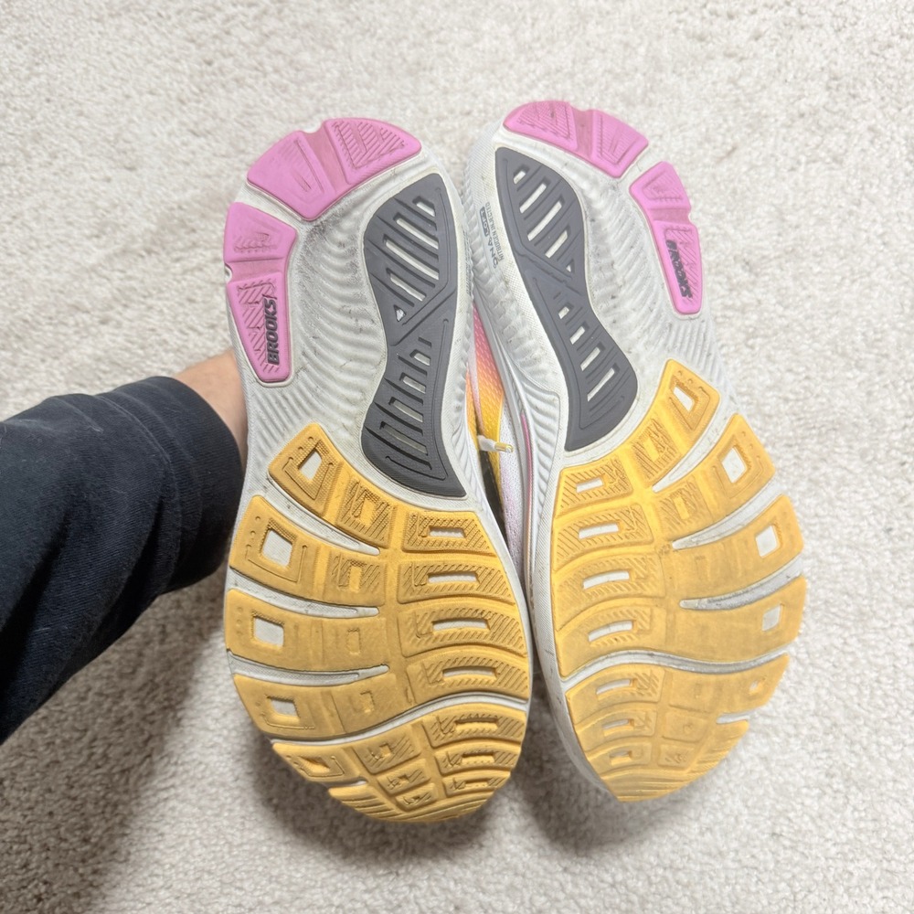 Brooks Womens 8 Ghost 17 Max Running Shoes White Pink Yellow - Picture 8 of 10